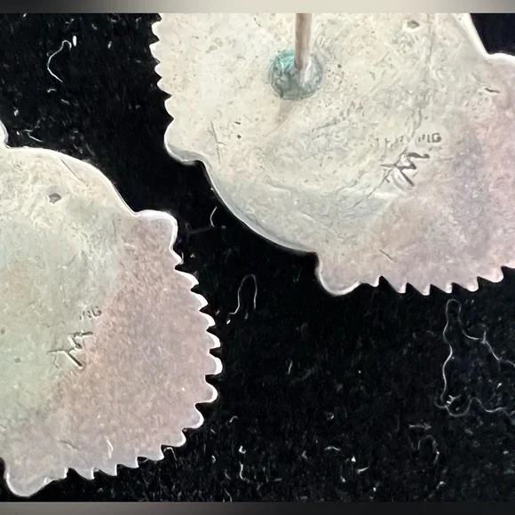 Sterling Silver Turquoise Post Earrings | Southwest Native Style | Signed - Picture 4 of 5